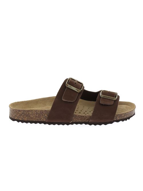 Brionia L ciabatta da donna a 2  fasce in nabuk marrone GEOX | D35LSL00032C6009