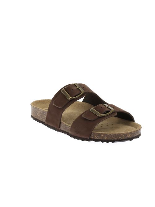Brionia L ciabatta da donna a 2  fasce in nabuk marrone GEOX | D35LSL00032C6009