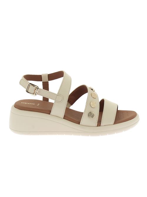 Meliconia sandalo da donna in pelle beige con zeppa e dettagli dorati GEOX | D550EF000BCC1122