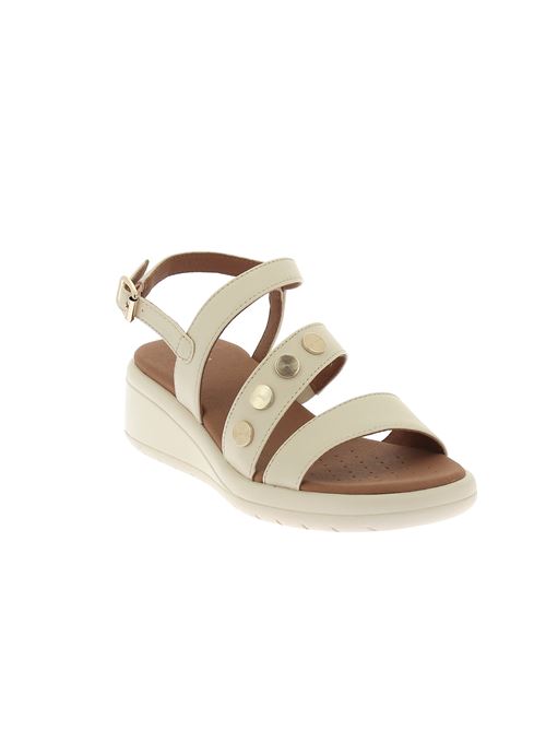 Meliconia sandalo da donna in pelle beige con zeppa e dettagli dorati GEOX | D550EF000BCC1122