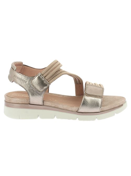 Elody 23 sandalo da donna pelle oro e tessuto beige STONEFLY | 220831I89