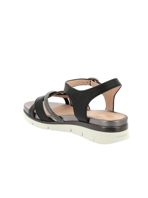 Elody sandalo da donna in ecopelle nera e strass argento STONEFLY | 222363000