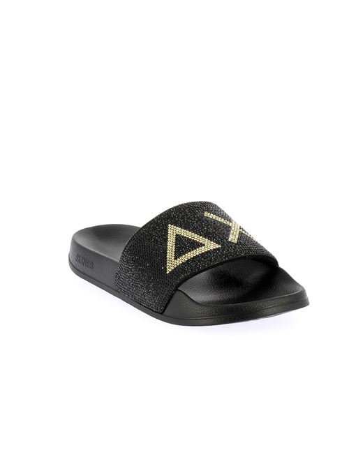 Slippers Logo Strass ciabatta da donna con strass neri e logo dorato SUN68 | BX3520511