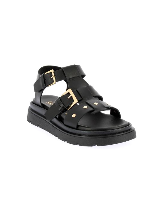 sandalo da donna in pelle nera con borchie oro CREATIVE | PL305X