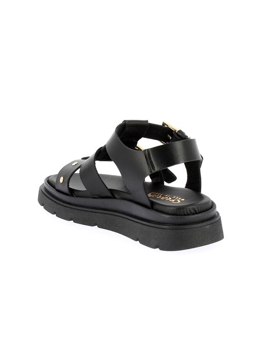 sandalo da donna in pelle nera con borchie oro CREATIVE | PL305X