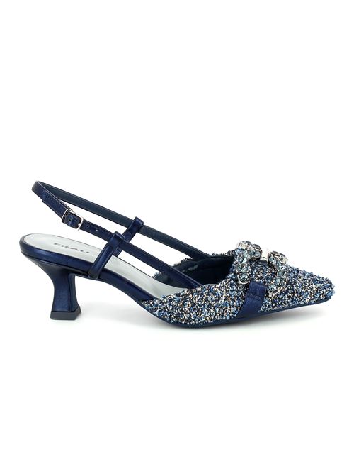 decolleté con tacco in tessuto bouclé blu e oro FRAU | 81H2X