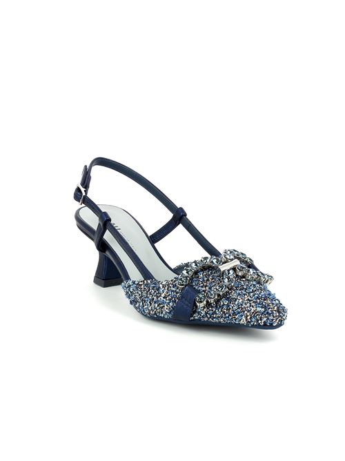 decolleté con tacco in tessuto bouclé blu e oro FRAU | 81H2X