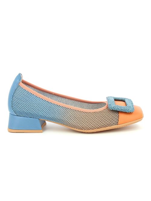 decolleté con tacco in tessuto stretch e pelle azzurro e pesca HISPANITAS | 243335X