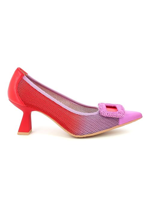 decolleté con tacco in tessuto stretch e pelle viola e rosso scarlato HISPANITAS | 243337X
