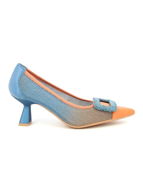 decolleté con tacco in tessuto stretch e pelle azzurro e pesca HISPANITAS | 243337Y