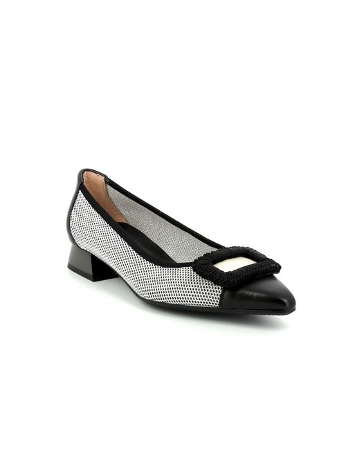 ballerina con tacco in tessuto stretch bianco e pelle nera HISPANITAS | 243404X