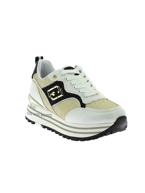 Maxi Wonder sneakers da donna in tessuto glitter bianco e oro LIU-JO | BA4059TX055S3180